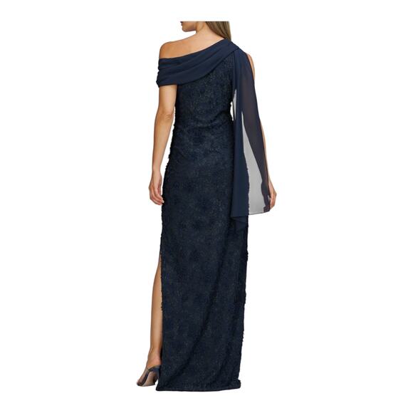 JS Collections Elodie Floral One-Shoulder Cotton Blend Gown dress blue size 2 - Picture 9 of 9